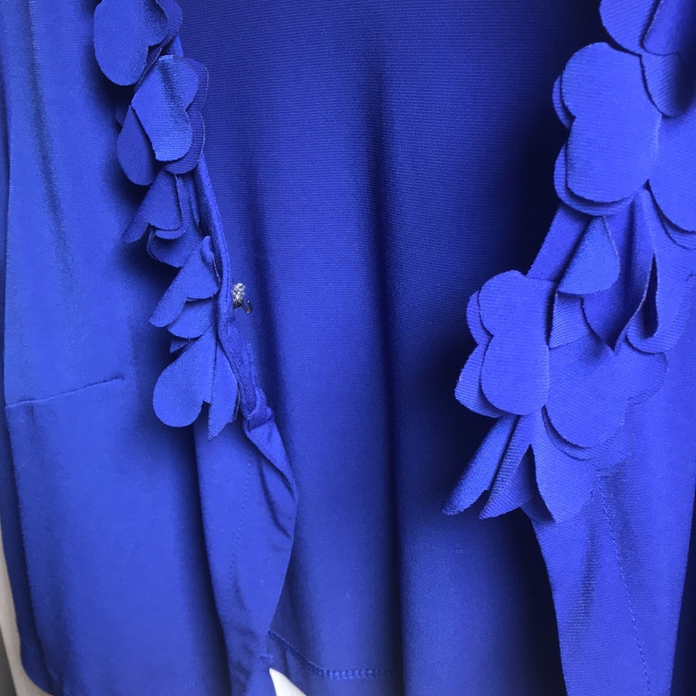 Studio I Royal Blue Shrug Bolero Floral Appliqués lapel hook eye closure sz 10 - Picture 12 of 14